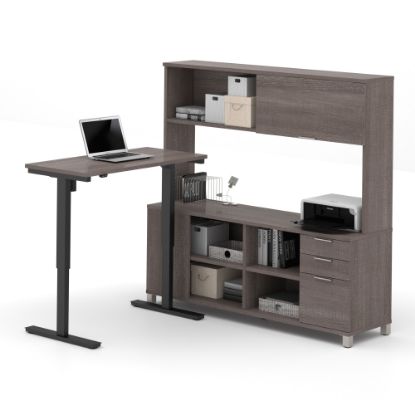 Picture of Bestar Pro-Linea 72inW L-Shaped Standing Corner Desk With Hutch, Bark Gray