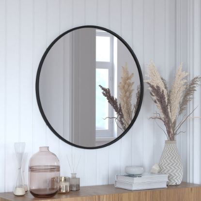 Picture of Flash Furniture Julianne Round Metal-Framed Wall Mirror, 30inH x 30inW x 3/4inD, Black