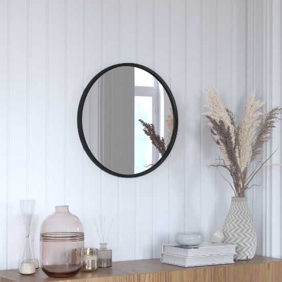 Picture of Flash Furniture Julianne Round Metal-Framed Wall Mirror, 20inH x 20inW x 3/4inD, Black