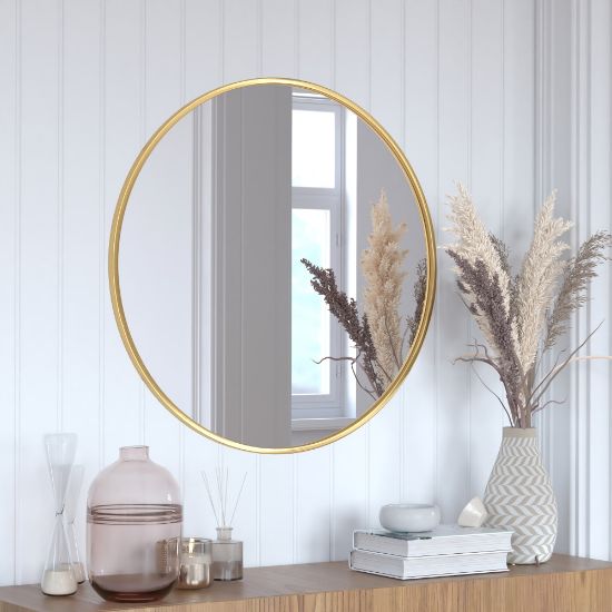 Picture of Flash Furniture Julianne Round Metal-Framed Wall Mirror, 30inH x 30inW x 3/4inD, Gold