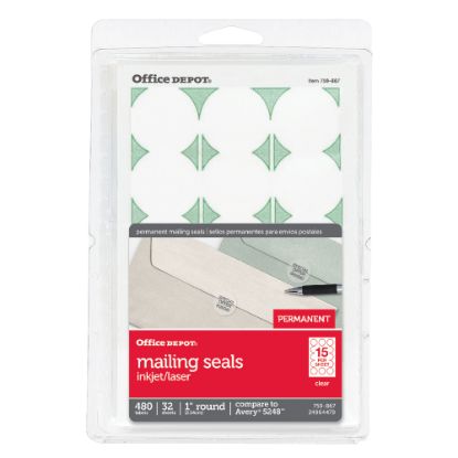 Picture of Office Depot Brand Permanent Mailing Seals, 1in Diameter, Clear, Pack Of 480