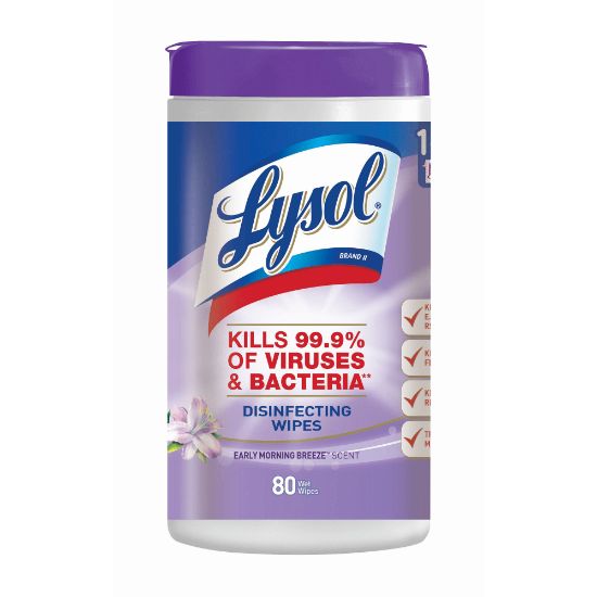 Picture of Lysol Disinfecting Wipes, Early Morning Breeze Scent, 8in x 8in, Canister Of 80