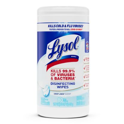 Picture of Lysol Disinfecting Wipes, Crisp Linen Scent, 8in x 8in, Canister Of 80