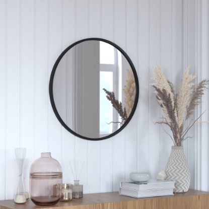 Picture of Flash Furniture Julianne Round Metal-Framed Wall Mirror, 24inH x 24inW x 3/4inD, Black