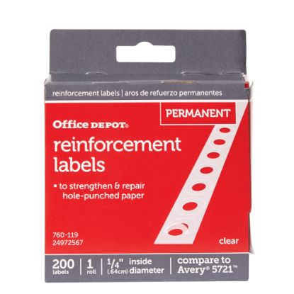 Picture of Office Depot Brand Permanent Self-Adhesive Reinforcement Labels, 1/4in Diameter, Clear, Pack Of 200