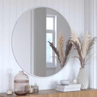 Picture of Flash Furniture Julianne Round Metal-Framed Wall Mirror, 36inH x 36inW x 3/4inD, Silver