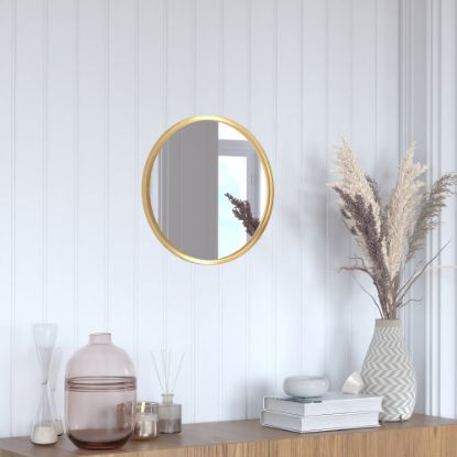 Picture of Flash Furniture Julianne Round Metal-Framed Wall Mirror, 16inH x 16inW x 3/4inD, Gold