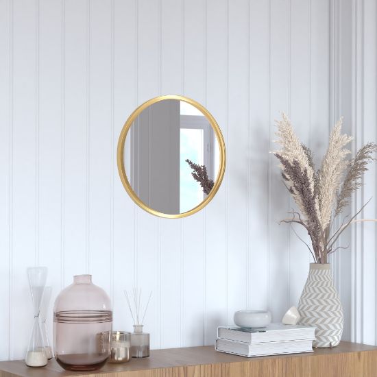 Picture of Flash Furniture Julianne Round Metal-Framed Wall Mirror, 16inH x 16inW x 3/4inD, Gold