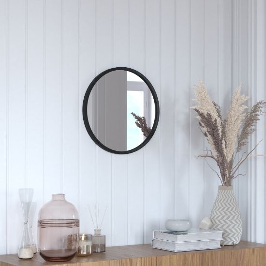 Picture of Flash Furniture Julianne Round Metal-Framed Wall Mirror, 16inH x 16inW x 3/4inD, Black