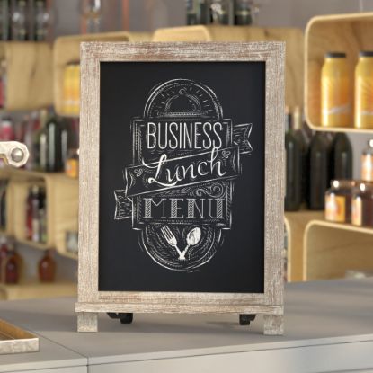 Picture of Flash Furniture Canterbury Tabletop Magnetic Chalkboard Sign With Scrolled Legs, Porcelain Steel, 17inH x 12inW x 1-7/8inD, Weathered Brown Wood Frame