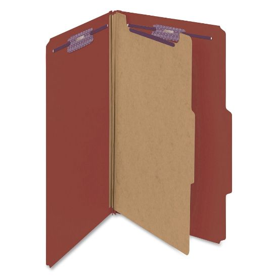 Picture of Smead Classification Folders, Pressboard With SafeSHIELD Fasteners, 1 Divider, 2in Expansion, Legal Size, 60% Recycled, Red, Box Of 10