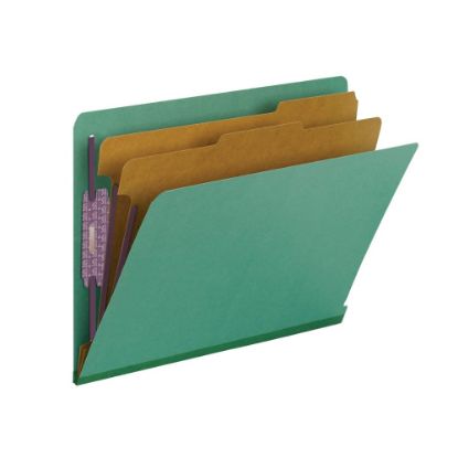 Picture of Smead End-Tab Classification Folders, With SafeSHIELD Fasteners, 8 1/2in x 11in, 2 Divider, 2 Partition, Green, Pack Of 10