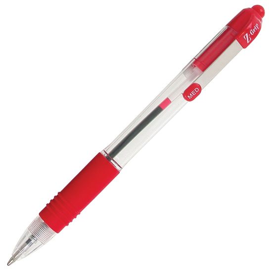 Picture of Zebra Pen Z-Grip Retractable Ballpoint Pens, Pack Of 12, Medium Point, 1.0 mm, Clear Barrel, Red Ink