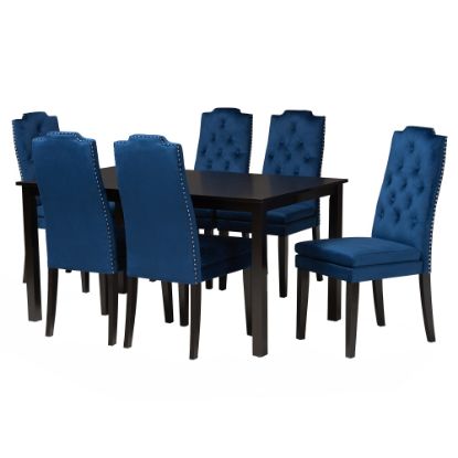 Picture of Baxton Studio Dylin 7-Piece Dining Set, Navy Blue/Dark Brown