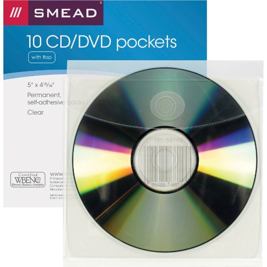 Picture of Smead Self-Adhesive CD/DVD Pockets - 4.9in Height x 5in Width - Clear - Poly - 10 / Pack