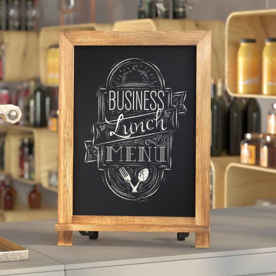 Picture of Flash Furniture Canterbury Tabletop Magnetic Chalkboard Sign With Scrolled Legs, Porcelain Steel, 17inH x 12inW x 1-7/8inD, Torched Brown Wood Frame