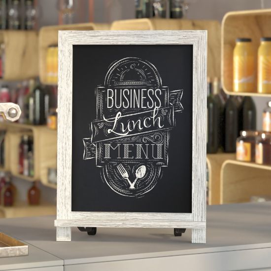 Picture of Flash Furniture Canterbury Tabletop Magnetic Chalkboard Sign With Scrolled Legs, Porcelain Steel, 17inH x 12inW x 1-7/8inD, White Wash Wood Frame