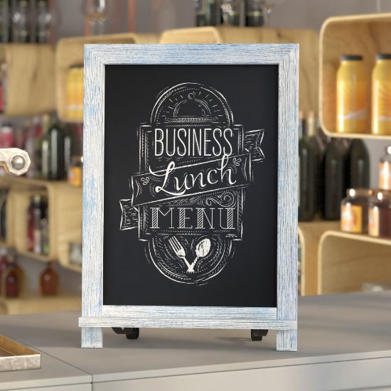 Picture of Flash Furniture Canterbury Tabletop Magnetic Chalkboard Sign With Scrolled Legs, Porcelain Steel, 17inH x 12inW x 1-7/8inD, Rustic Blue Wood Frame