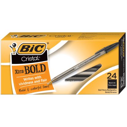 Picture of BIC Cristal Bold Ballpoint Pens, Extra Bold Point, 1.6 mm, Translucent Smoked Barrel, Black Ink, Pack Of 24 Pens