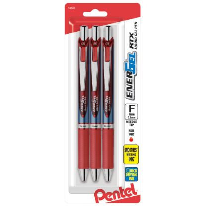 Picture of Pentel EnerGel RTX Retractable Liquid Gel Pens, Fine Point, 0.5mm, 54% Recycled, Assorted Barrel Colors, Red Ink, Pack Of 3 Pans