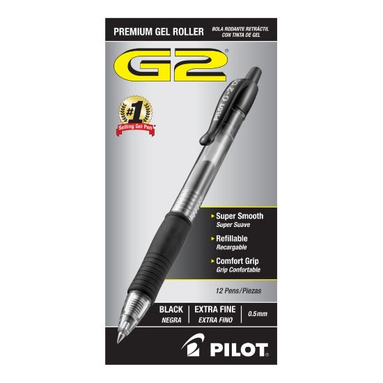 Picture of Pilot G2 Retractable XFine Gel Ink Rollerball Pens, Extra Fine Point, 0.5 mm, Black Ink, Pack Of 12 Pens