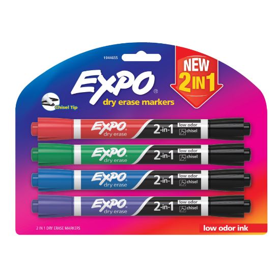 Picture of EXPO 2-in-1 Dry-Erase Markers, Chisel Tip, Assorted Ink Colors, Pack Of 4