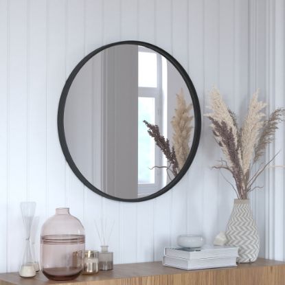 Picture of Flash Furniture Jennifer Round Metal-Framed Wall Mirror, 27-1/2inH x 27-1/2inW x 2inD, Black