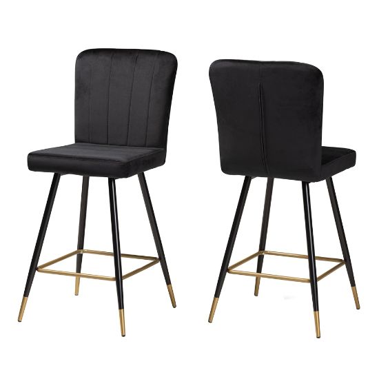 Picture of Baxton Studio Preston Bar Stools, Black/Gold, Set Of 2 Stools