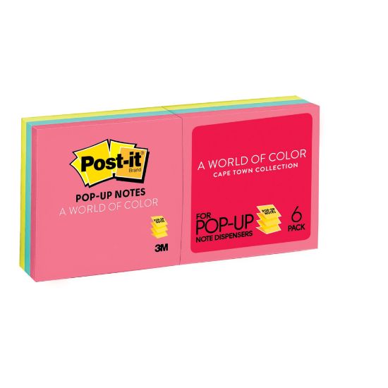 Picture of Post-it Dispenser Pop-up Notes, 3 in. x 3 in., 6 Pads, 100 Sheets/Pad, Poptimistic Collection