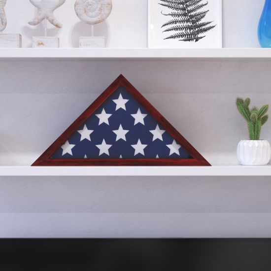 Picture of Flash Furniture Sheehan Memorial Flag Display Case, 12-1/2inH x 17-1/2inW x 3inD, Mahogany