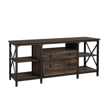 Picture of Sauder Steel River 67inW Computer Desk Credenza With Lateral File Drawer, Carbon Oak