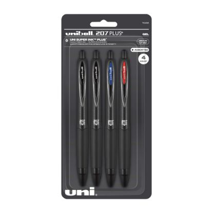 Picture of uni-ball 207 Plus+ Retractable Gel Pens, Medium Point, 0.7 mm, Black Barrel, Black/Blue/Red Ink, Pack Of 4 Pens