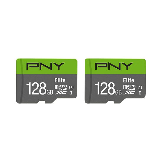 Picture of PNY Elite Class 10 U1 100 Mbps microSDXC Flash Memory Cards, 128GB, Pack Of 2 Memory Cards