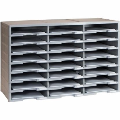 Picture of Storex Stackable Literature Sorter - 12000 x Sheet - 24 Compartment(s) - 9.50in x 12in - 20.5in Height x 14.1in Width31.4in Length - Gray - Plastic, Polystyrene - 1 Each