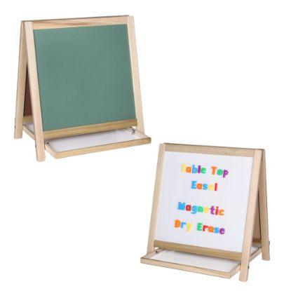 Picture of Flipside Magnetic Dry-Erase Whiteboard/Chalk Table Top Easel, 20 1/4in x 18 1/4in, Wood Frame With Brown Finish