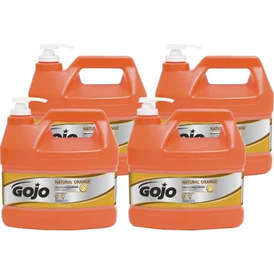 Picture of Gojo Natural Orange Smooth Hand Cleaner - Citrus Scent - 1 gal (3.8 L) - Pump Bottle Dispenser - Soil Remover, Dirt Remover, Grease Remover - Hand - Orange - 4 / Carton