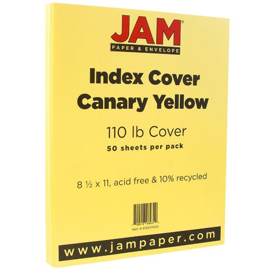 Picture of JAM Paper Vellum Bristol Card Stock, Canary Yellow, Letter (8.5in x 11in), 110 Lb, Pack Of 50