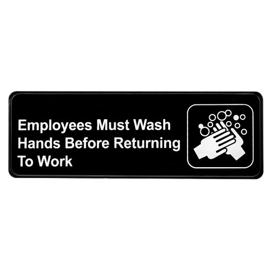 Picture of Alpine Employees Must Wash Hands Before Returning to Work Signs, 3in x 9in, Black/White, Pack Of 15 Signs