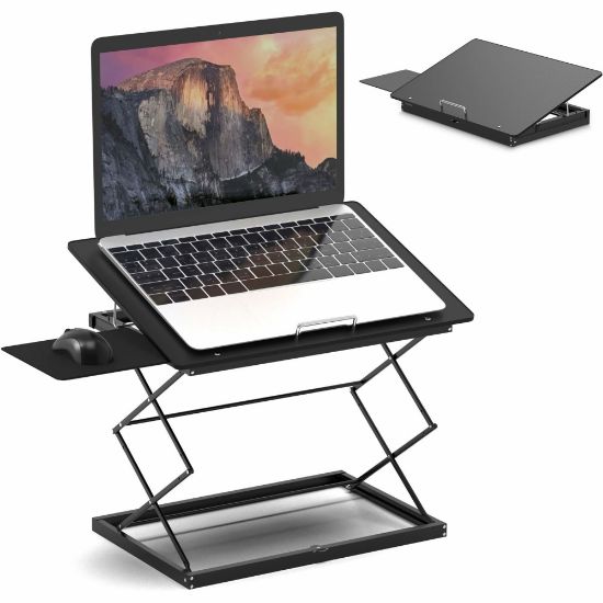 Picture of CD4 Adjustable Laptop Desk Stand Standing Desk Converter for Laptops - portable compact ergonomic desktop riser sit stand up desk conversion