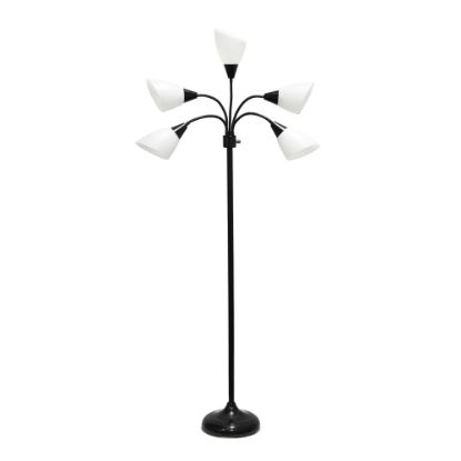 Picture of Simple Designs 5-Light Adjustable Gooseneck Floor Lamp, 67inH, White Shade/Black Base