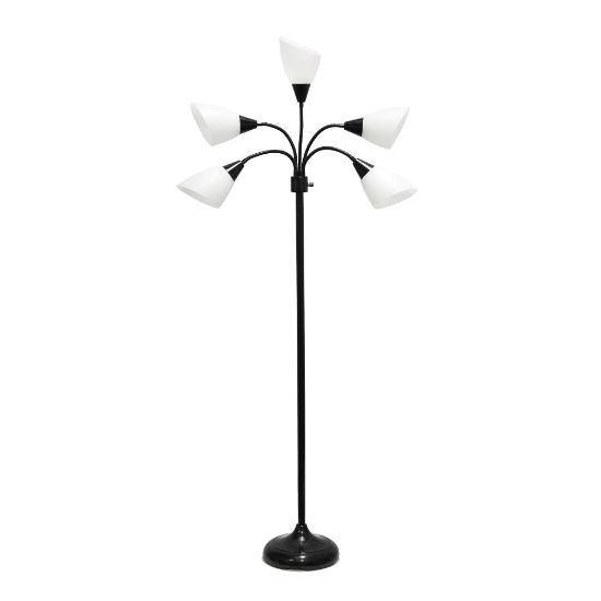 Picture of Simple Designs 5-Light Adjustable Gooseneck Floor Lamp, 67inH, White Shade/Black Base