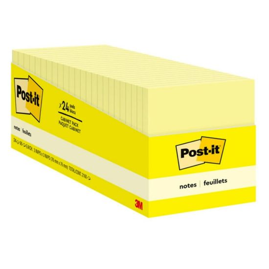 Picture of Post-it Notes, 3 in x 3 in, 24 Pads, 90 Sheets/Pad, Clean Removal, Canary Yellow