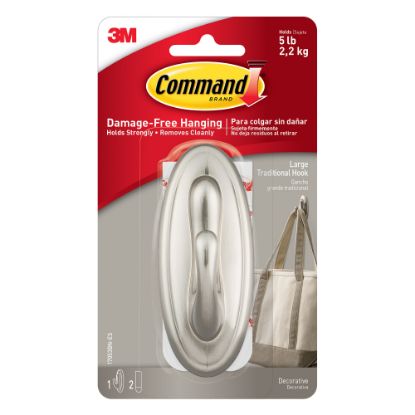 Picture of Command Large Hook, 1-Command Hook, 2-Command Strips, Damage-Free, Brushed Nickel