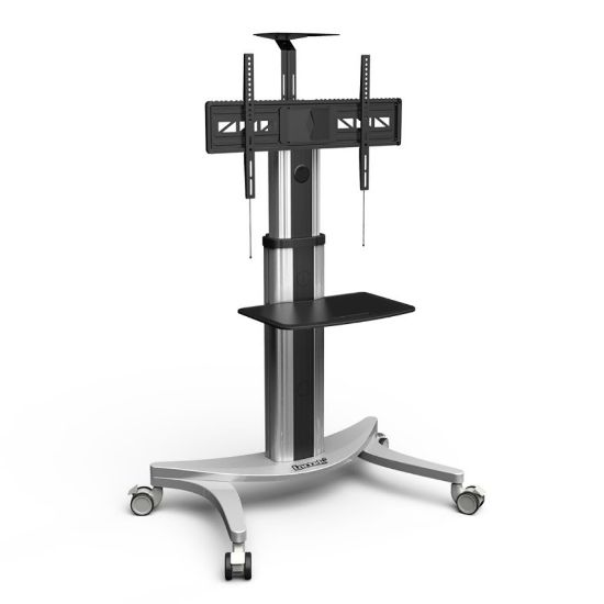 Picture of Loctek P2 2-Shelf Height-Adjustable Aluminum TV Cart, 59inH x 32-1/2inW x 13inD, Silver