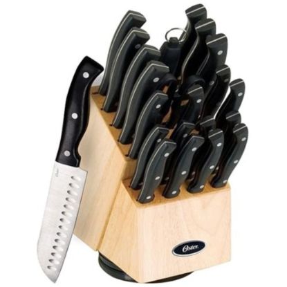 Picture of Oster Winstead 22-Piece Stainless-Steel Cutlery Set With Wooden Block, Black