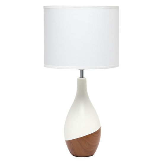 Picture of Simple Designs Strikers Basic Table Lamp, 19inH, White Shade/Dark Wood/Off-White Base