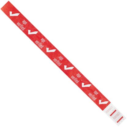 Picture of Tyvek Wristbands, "Drinking Age Verified", 3/4in x 10in, Red, Case Of 500