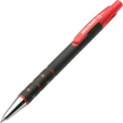 Picture of SKILCRAFT AbilityOne Rubberized Retractable Ballpoint Pens, Fine Point, Black Barrel, Red Ink, Box Of 12 Pens