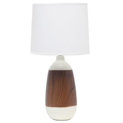 Picture of Simple Designs Ceramic Oblong Table Lamp, 18-1/2inH, White Shade/Dark Wood And White