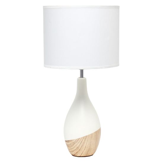 Picture of Simple Designs Strikers Basic Table Lamp, 19inH, White Shade/Light Wood/Off-White Base